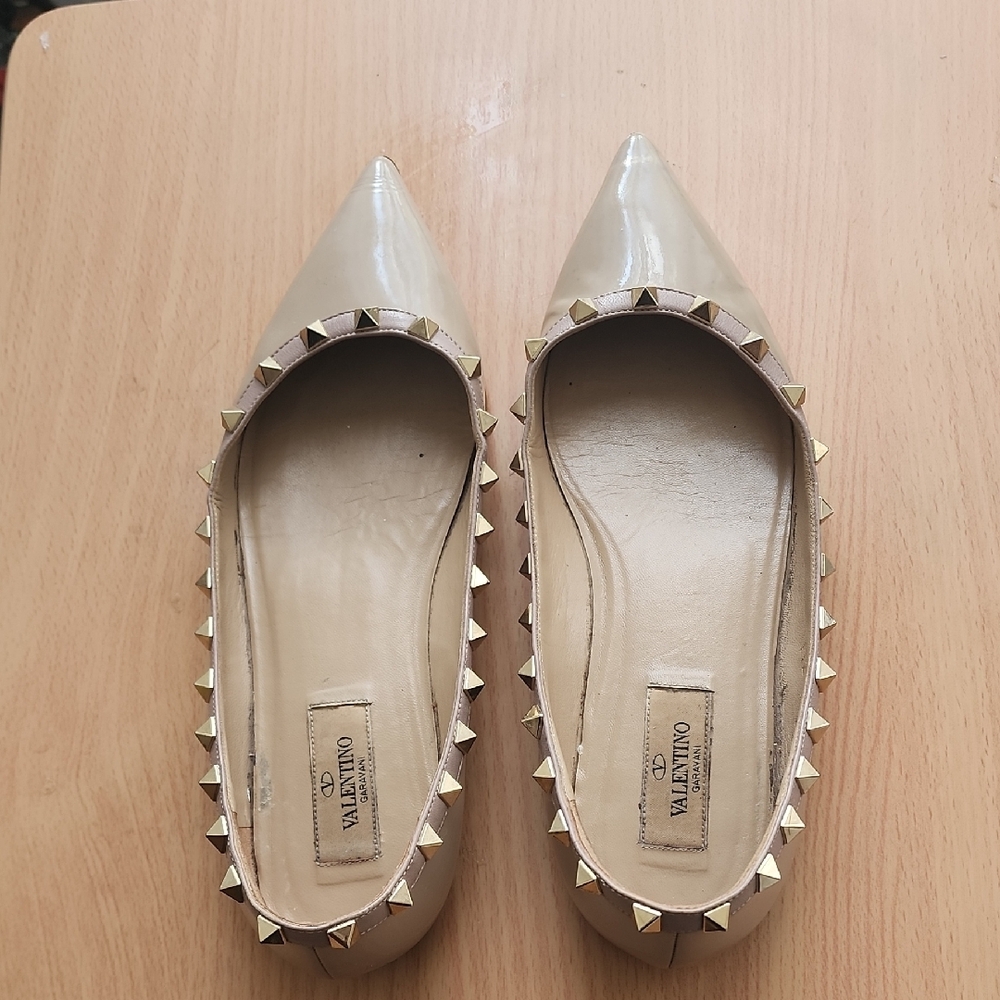 Valentino Women's Beige Studded Loafers - Picture 2 of 7
